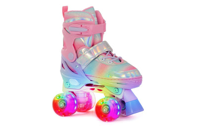 Aventuri verstelbare rolschaatsen met lichtjes roze glitter maat 31-34 (s)