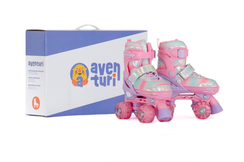 Aventuri verstelbare rolschaatsen met lichtjes roze glitter maat 31-34 (s)