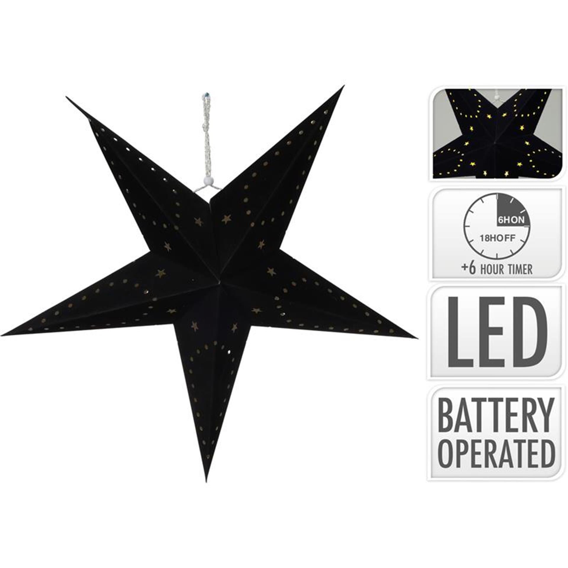 Kerstster met led papier dia.45cm zwart