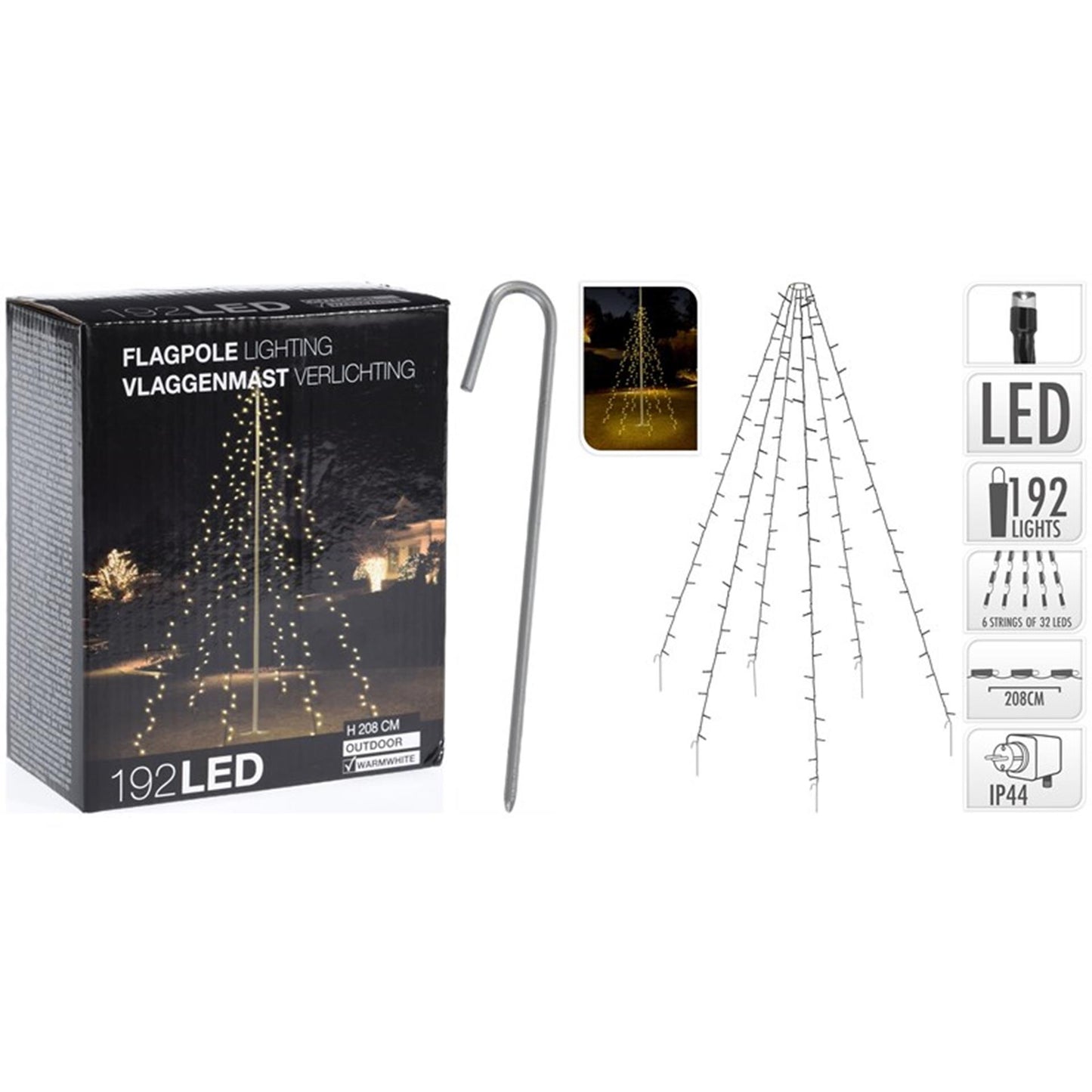Home styling vlaggenmast verlichting kerstboomvorm 2m