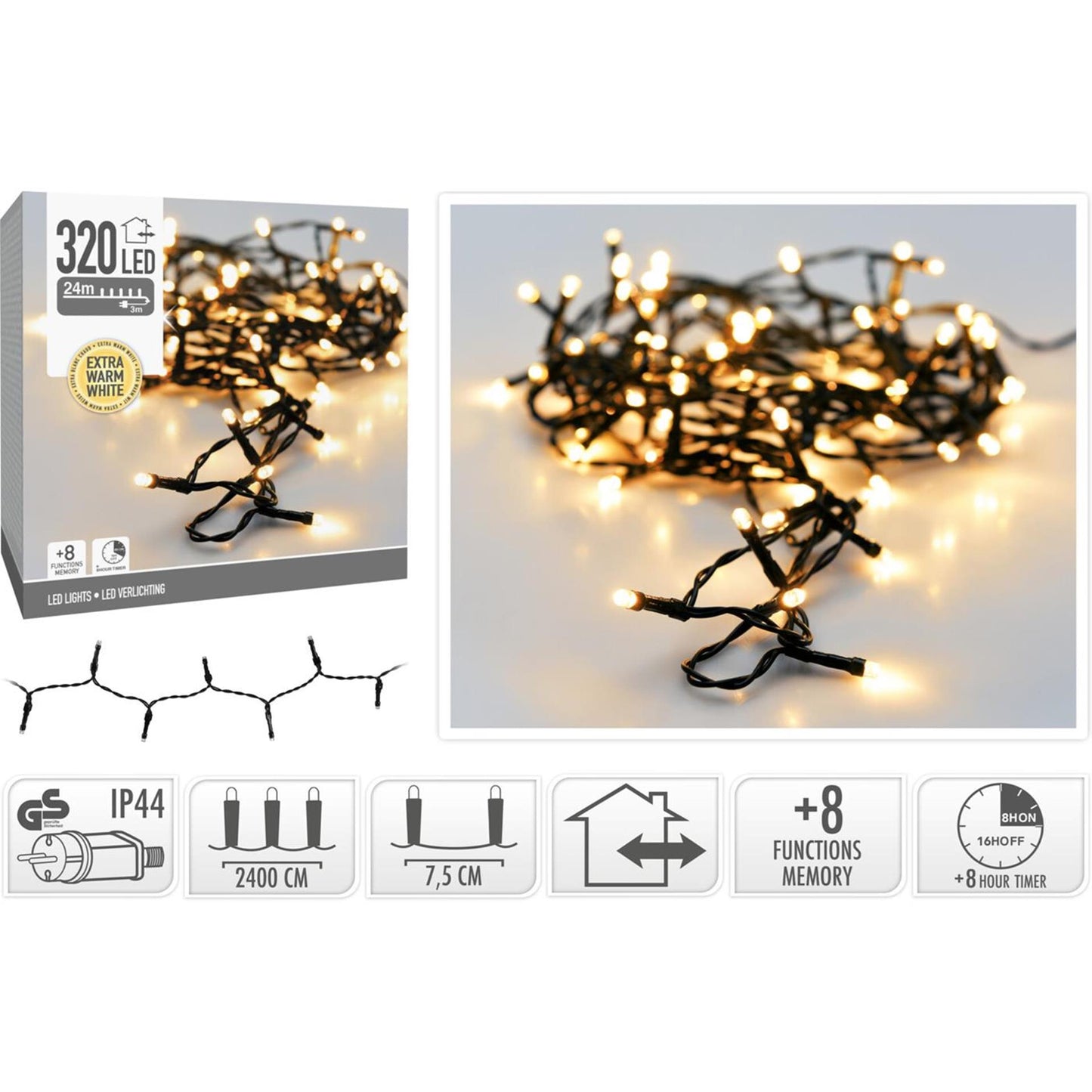 Kerstverlichting 320led extra warm wit