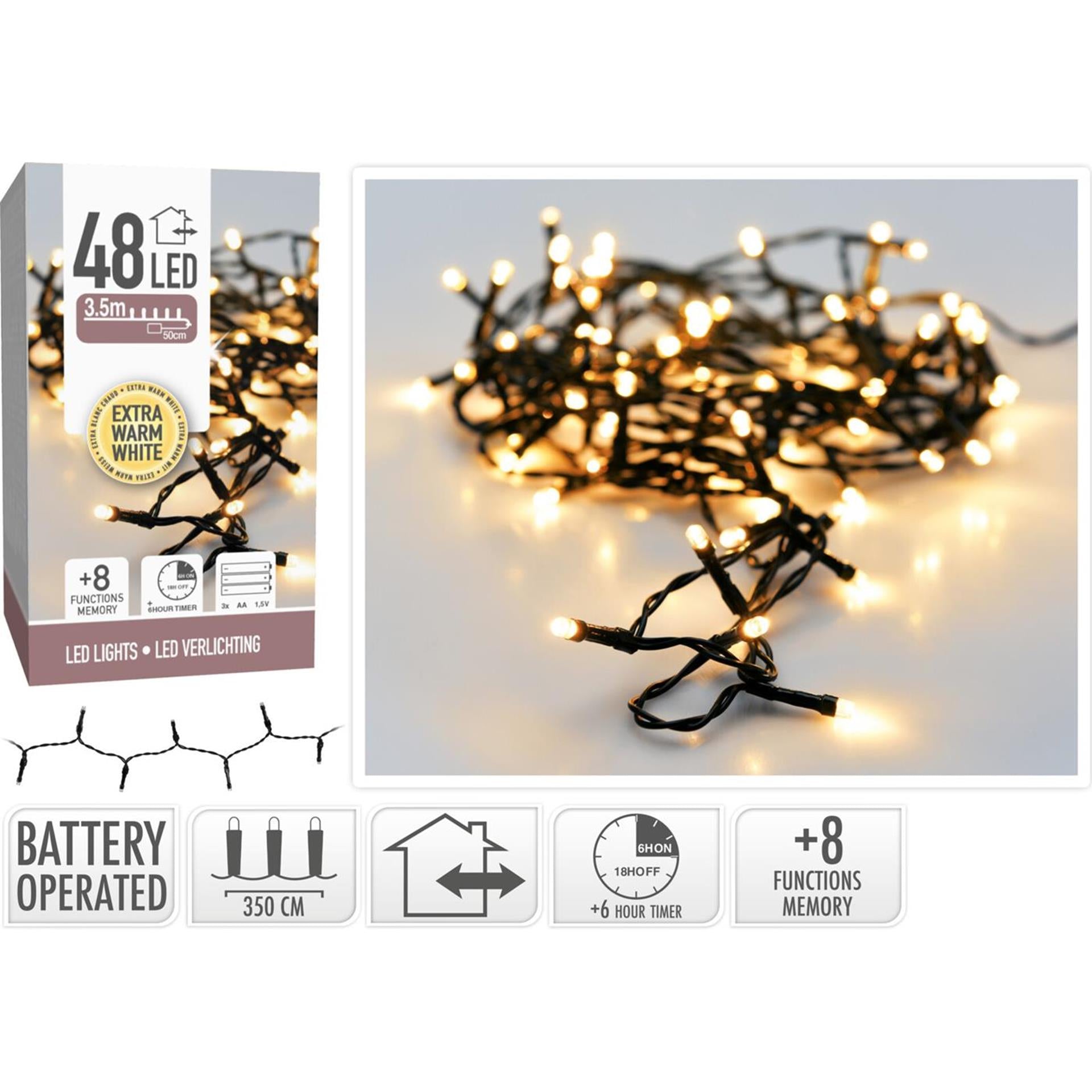 Kerstverlichting 48led batterij warm wit