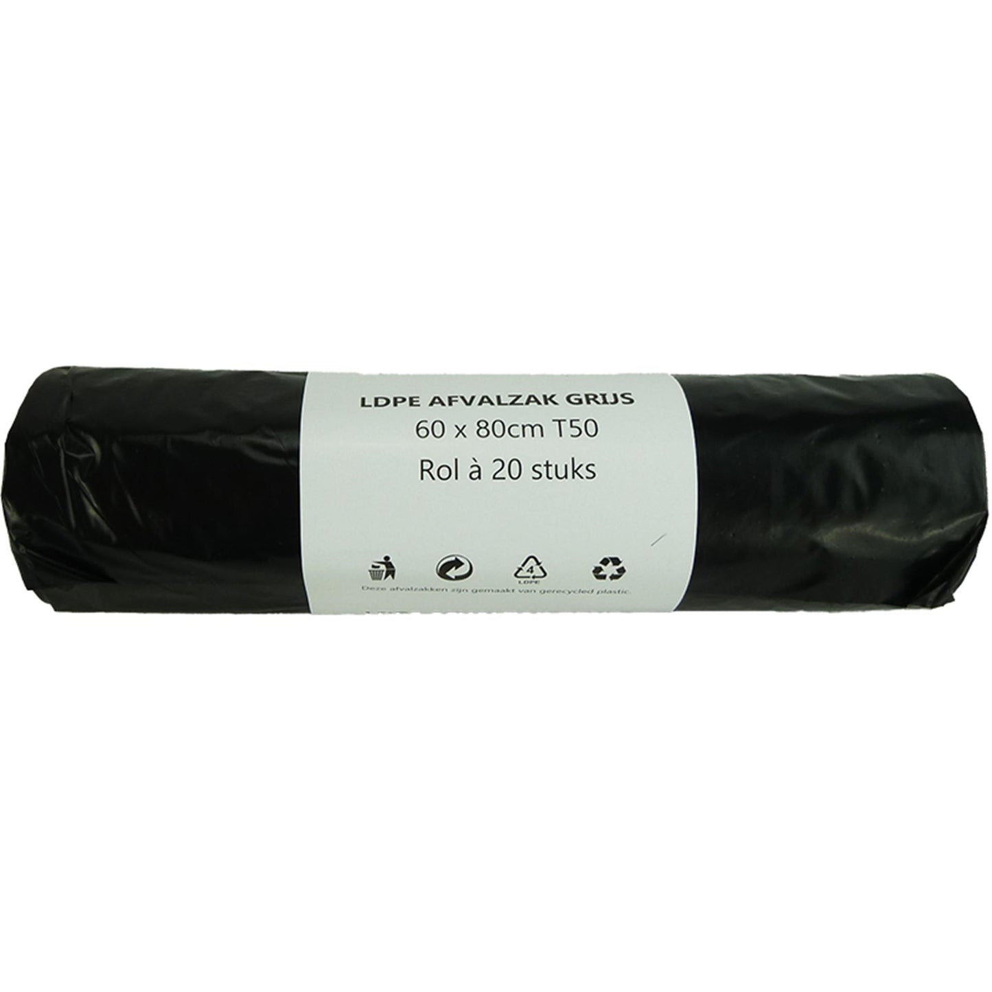 Afvalzak 60l grijs 20 stuks op rol 60x80cm dikte 50mu