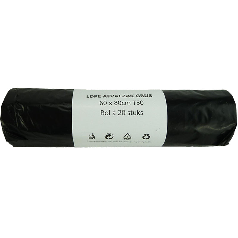 Afvalzak 60l grijs 20 stuks op rol