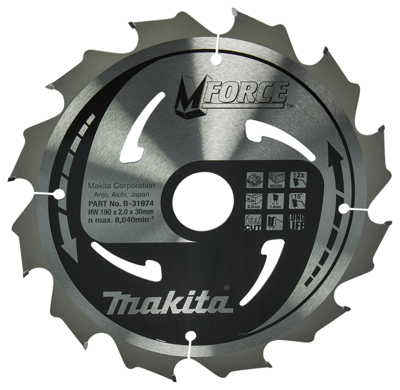 Makita accessoires cirkelzaagblad hout | mforce 190x30x2,0 12t 15g - b-31974 - b-31974
