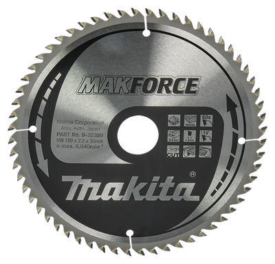 Makita accessoires cirkelzaagblad hout | makforce 190x30x2,2 60t 15g - b-32390 - b-32390