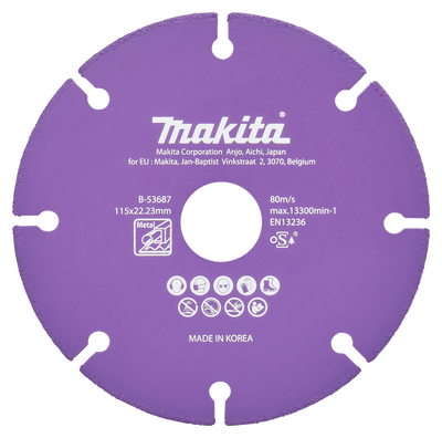 Makita accessoires doorslijpschijf staal 115x22,23x1,3mm - b-53687 b-53687