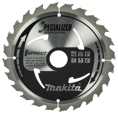 Makita accessoires cirkelzaagblad hout | efficut 190x30x1,45 24t 23g - b-64191 b-64191