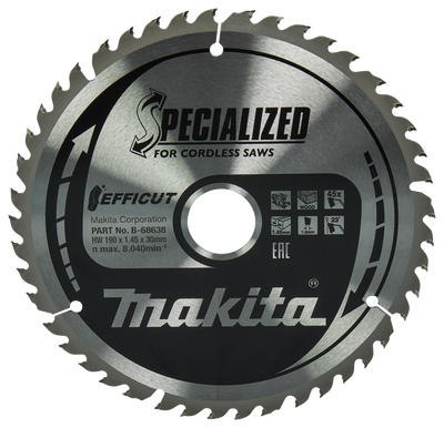 Makita accessoires cirkelzaagblad hout | efficut 190x30x1,45 45t 23g - b-68638 - b-68638