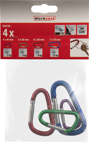 Werkzeyt set karabijnhaken alu 4dlg - b34120