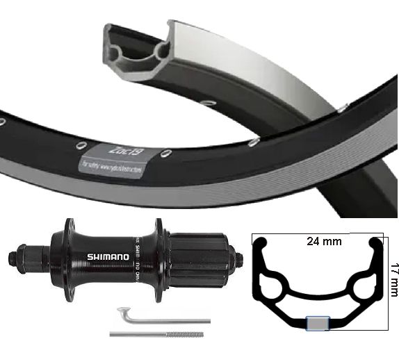 Shimano achterwiel 26 inch (559) zac19 zw zilver 7 speed zw uitval