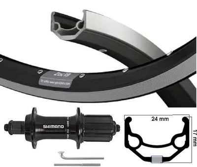 Shimano achterwiel 26 inch (559) zac19 zw zilver 7 speed zw uitval