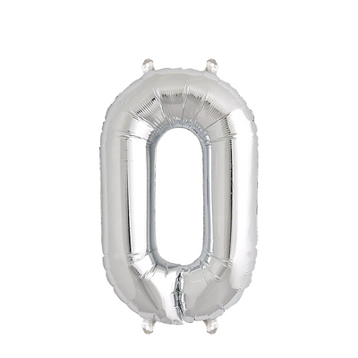 Ballon folie cijfer 0 zilver 35cm