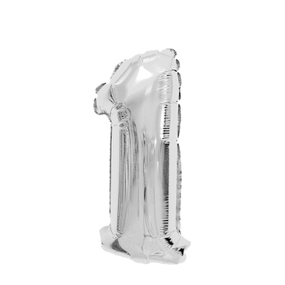 Ballon folie cijfer 1 zilver 45cm