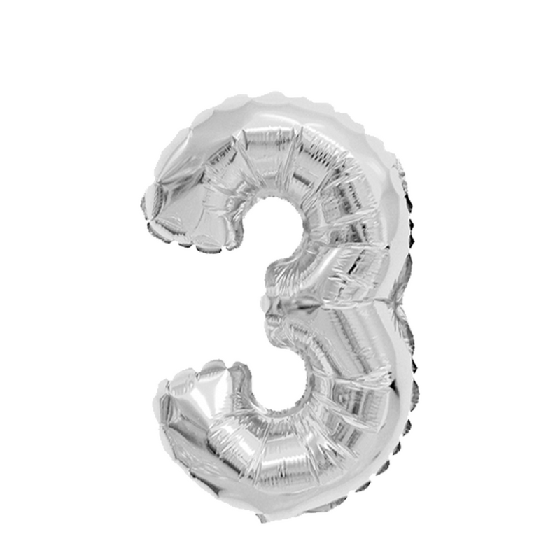 Ballon folie cijfer 3 zilver 45cm
