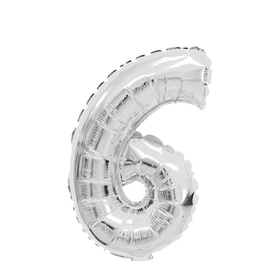 Ballon folie cijfer 6 zilver 45cm