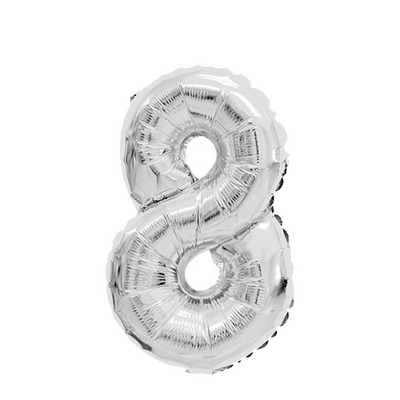 Ballon folie cijfer 8 zilver 45cm