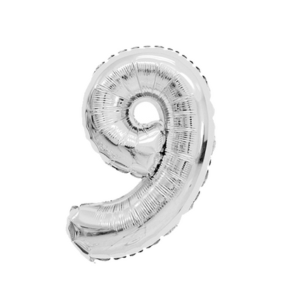 Ballon folie cijfer 9 zilver 45cm