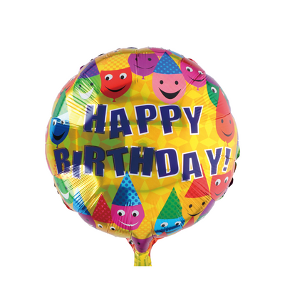 Ballon folie happy birthday goud gezichtjes ø46cm