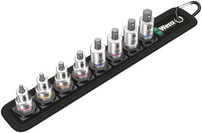 Wera belt b 2 zyklop binnenzeskant bitdoppen set, 3 8 , 8‑delig dopsleutel (zwart zilver, met vasthoudfunctie)