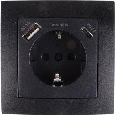 Enzo benson inbouw stopcontact ra + usb en usb-c zwart - 4650032