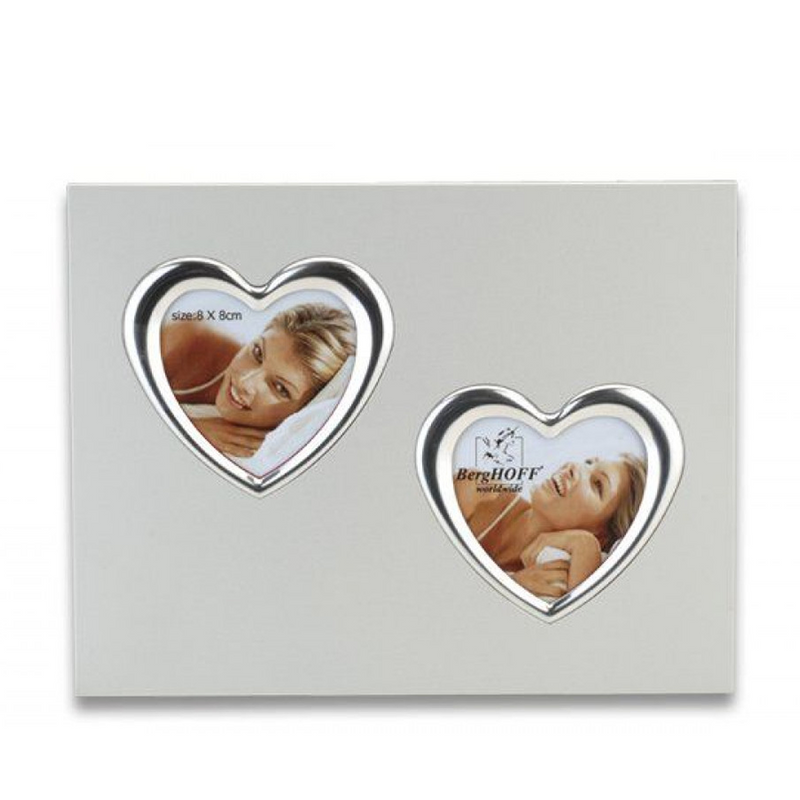 Berghoff fotolijst wit met 2 harten chrome 8x8cm
