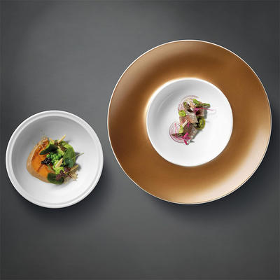 Berghoff gem presentatiebord en kom wit goud