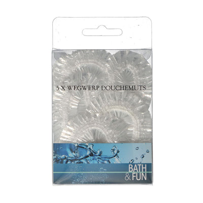 Bath fun douchemuts wegwerp 5 stuks transparant