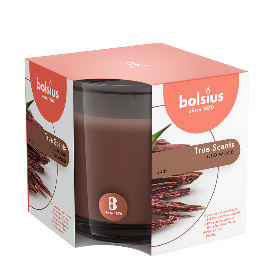 Bolsius geurglas true scents oud wood 95 95mm