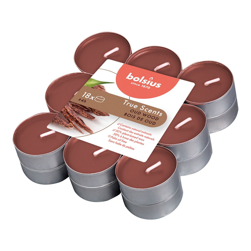 Bolsius geurtheelichten true scents oud wood ø38x18mm 4 uur (8x 18 stuks)