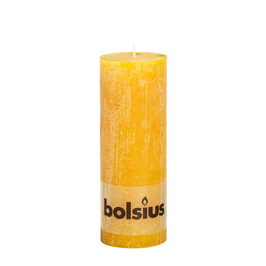 Bolsius rustieke stompkaars oker geel 190 68mm
