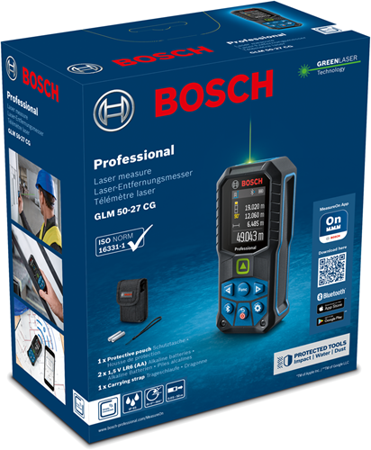 Bosch blauw bosch professional glm 50-27 cg - laser afstandmeter - 50 meter - inclusief batterijen - handlus - opbergetui