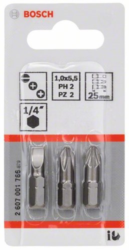 Bosch accessoires 3-delige bitset extra hard (assorti) s 1,0x5,5; ph2; pz2; 25 mm 3st - 2607001766