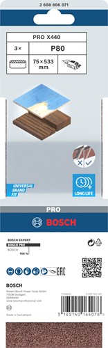 Bosch accessoires 3-delige schuurbandset x440 | 75x533 | k80 | bfw - 2608606071