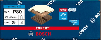 Bosch accessories 2608901642 schuurpapier voor multischuurmachine korrelgrootte (num) 80 (l x b) 150 mm x 100 mm 50 stu