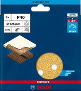 Bosch accessoires expert c470 schuurpapier voor excenterschuurmachines 125 mm, 8 gaten, k40 5-delig - 2608900803 - afbeelding 2