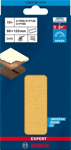 Bosch accessoires expert c470 schuurpapierset 80 x 133 mm, k 60 120 180, 10-delig - 2608901670