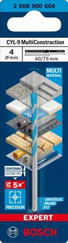 Bosch accessoires expert multiconstruction cyl-9 boor 4 x 45 x 75 mm, d 3,8 mm - 1 stuk(s) - 2608900604