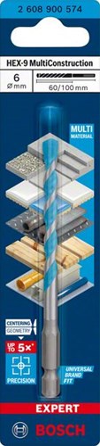 Bosch accessoires expert multiconstruction hex-9 boor 6 x 60 x 100 mm - 1 stuk(s) - 2608900574