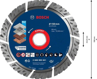 Bosch accessoires bosch accessories 2608900661 expert multimaterial diamanten doorslijpschijf diameter 150 mm boordiameter 22.23 mm steen