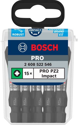 Bosch accessoires pro pozidriv slagschroefbit | pz2 | 55 mm | 15 stuks - 2608522546