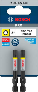 Bosch accessoires pro torx slagschroefbit | t40 | 55 mm | 2 stuks - 2608522533 - afbeelding 1