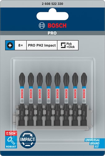 Bosch accessoires schroefbit impact control ph2, 50 mm 8x - 2608522330