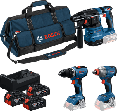 Bosch blauw bosch professional 18v toolkit - gereedschap combiset - gsr 18v-65 + gdx 18v-285 + gbh 18v-22 + 3x gba 5.0ah 18v accu + gal 12v-18v-80
