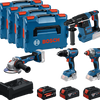 Bosch blauw accutoolkit 4-toolkit 18v | gsr 18v-65 + gdx 18v-285 + gbh 18v-26 + gws 18v-11 | + 2x gba 18v 5,0ah + 1x exba 18v 5,5ah + lader - 0615a500bj