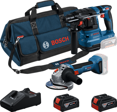 Bosch blauw accutoolkit combipack 18v gws 18v-8 + gbh 18v-22 | 2x gba 18v 4,0 ah + lader gal 18v-40 - 0615v0003c