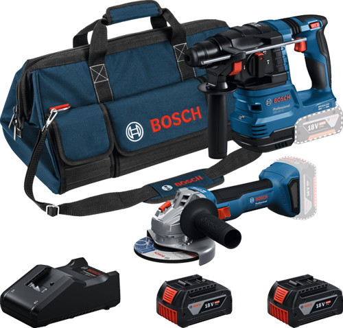 Bosch blauw bosch professional 18v toolkit - combiset - gws 18v-8 + gbh 18v-22 + 2x gba 18v 4.0 ah + gal 18v-40 lader