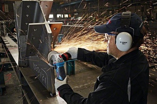 Bosch blauw slijpmachine gws 19-125 cie (beschermkap, handgreep vibration control, opnameflens, pensleutel, spanmoer)