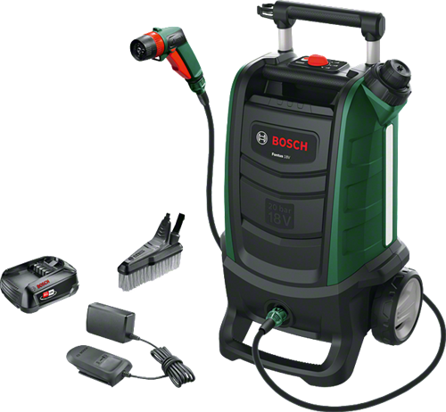 Bosch groen fontus 18v | accu hogedrukreiniger 20 bar incl. accessoires (1x 2.5ah accu + lader) - 06008b6101