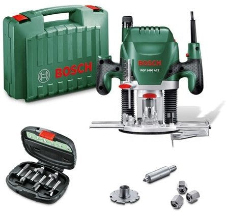 Bosch groen bosch pof 1400 ace bovenfrees incl. 6-delige frezenset in koffer - 1400w